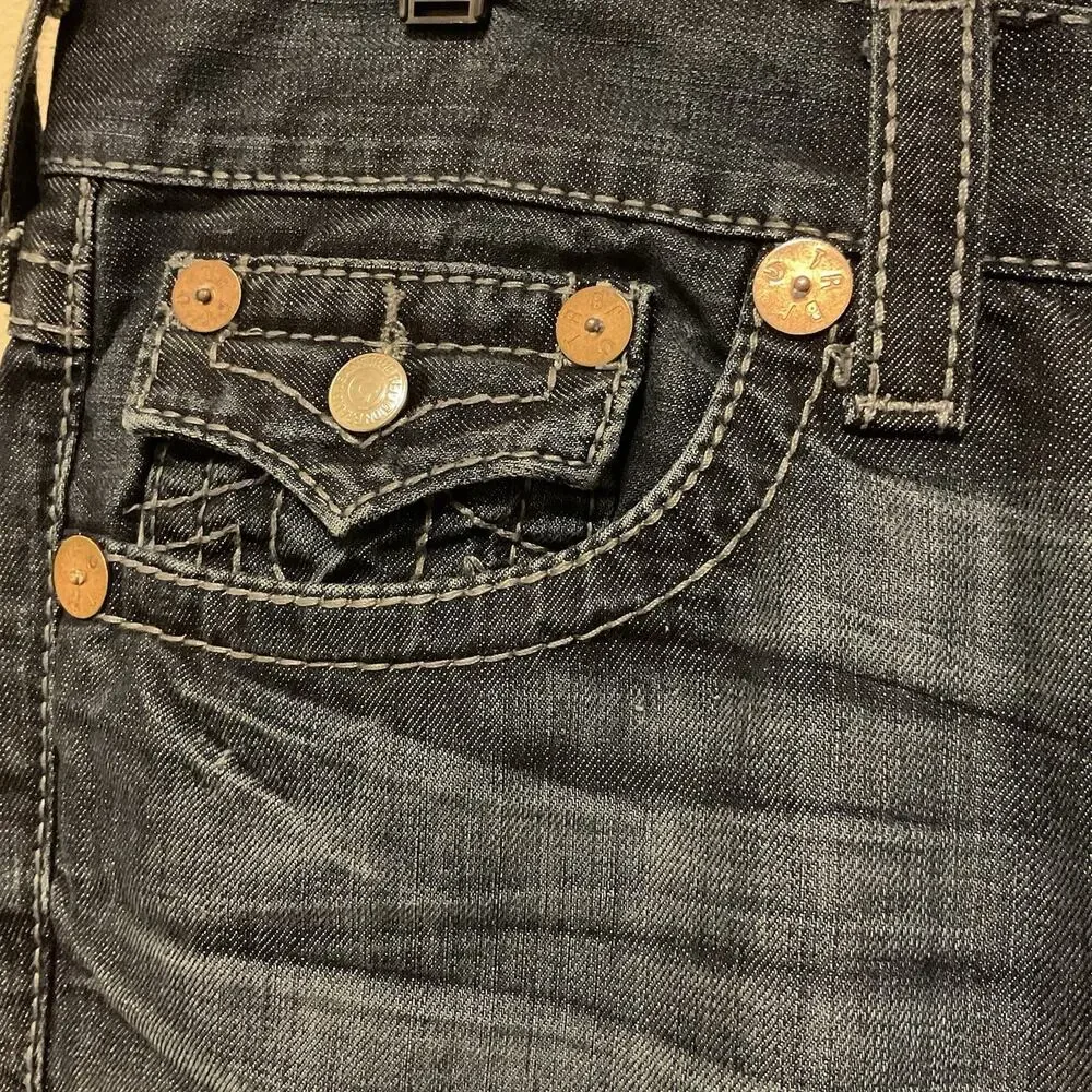 True Religion‎ Ricky Jeans Mens Seat 34 Big T Thick Stitch Blue